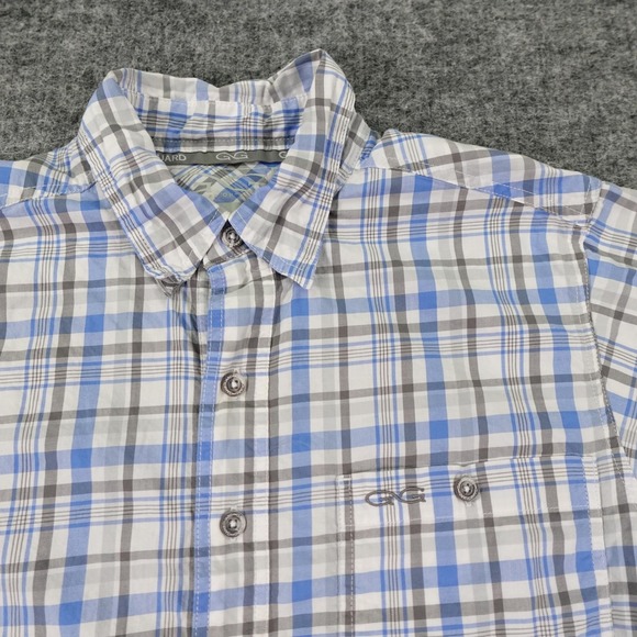 GameGuard Plaid Shirt Mens Small Blue Gray Short Sleeve Cotton Fishing Vented - Picture 1 of 10